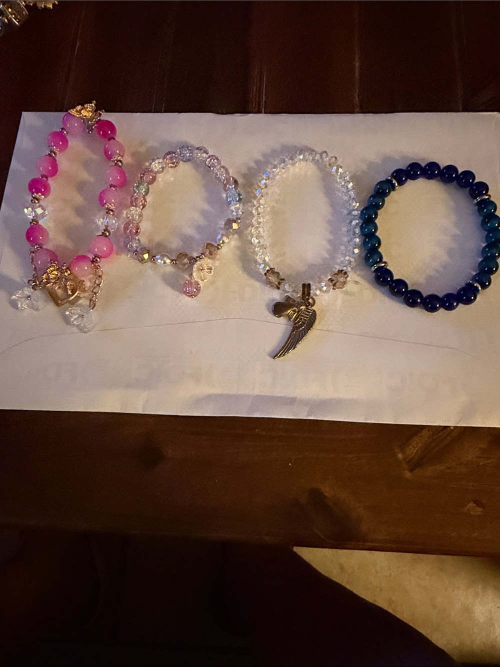 Handcrafted Pink Beaded Charm Bracelet - Women Jewelry set of 4